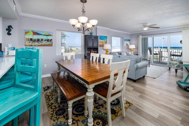 376 Santa Rosa Blvd Unit 101, Fort Walton Beach, FL 32548 - dining room with a chandelier, light wood-style floors, a ceiling fan, plenty of natural light, and ornamental molding