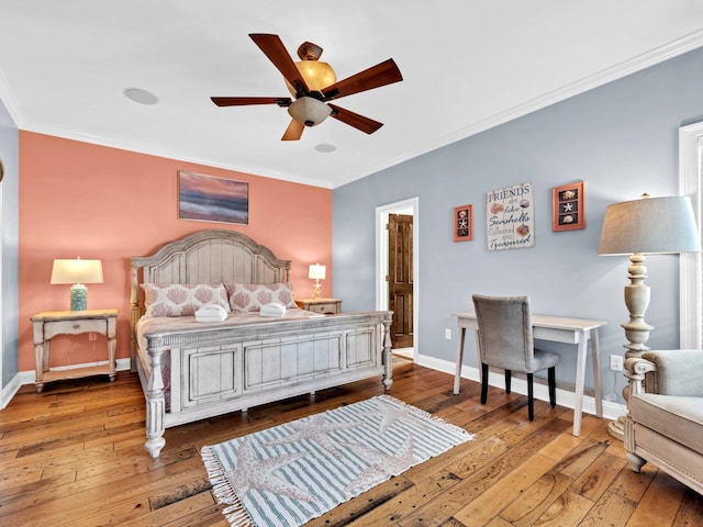 216 Tahitian Way, Destin, FL 32541 - bedroom with crown molding, hardwood / wood-style flooring, baseboards, and a ceiling fan