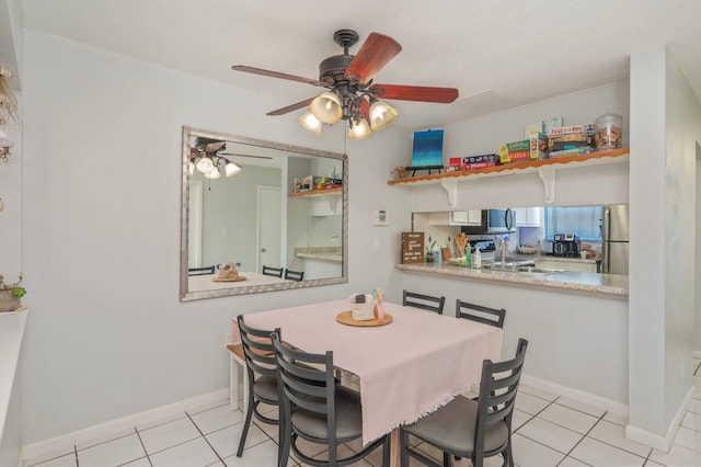 208 3rd St Unit J, Fort Walton Beach, FL 32548 - dining room featuring light tile patterned flooring, ceiling fan, and baseboards
