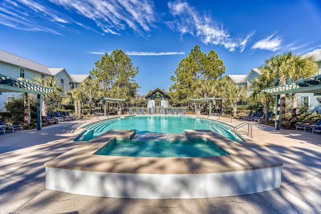 125 Silver Laurel Way, Santa Rosa Beach, FL 32459 - view of swimming pool with a pergola, a patio area, and a pool with connected hot tub