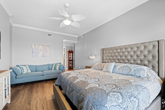 5 Calhoun Ave Unit 505, Destin, FL 32541 - bedroom with dark wood finished floors, crown molding, and ceiling fan