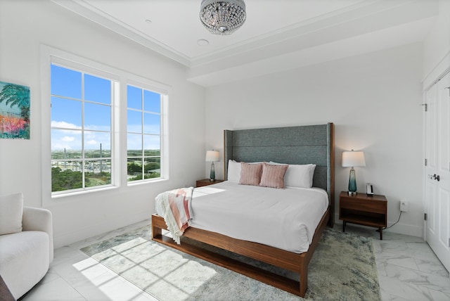 206 Henderson Resort Way Unit 5401, Destin, FL 32541 - bedroom with light marble finish floors, baseboards, and a chandelier
