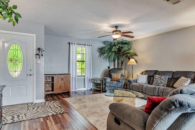 3544 State Highway 85, Laurel Hill, FL 32567 - living area featuring hardwood / wood-style flooring and a ceiling fan