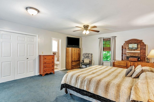 3544 State Highway 85, Laurel Hill, FL 32567 - bedroom featuring carpet, a closet, ensuite bath, and a ceiling fan