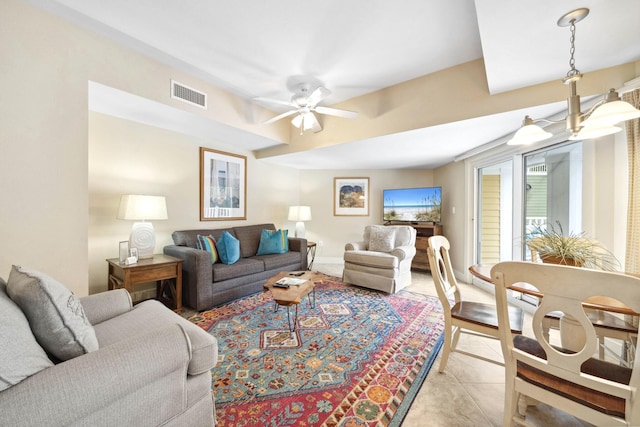 9100 Baytowne Wharf Blvd Unit 261, Miramar Beach, FL 32550 - living room featuring ceiling fan and light tile patterned floors