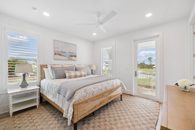 278 Dockside Dr, Port St Joe, FL 32456 - bedroom with access to outside, recessed lighting, light wood-style floors, and ceiling fan