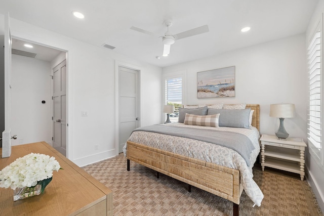 278 Dockside Dr, Port St Joe, FL 32456 - bedroom with recessed lighting, ceiling fan, and light carpet