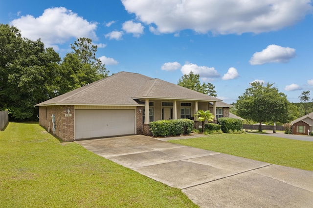201 Pinque Coat Ct, Crestview, FL 32536 - ranch-style house with brick siding, a garage, driveway, and roof with shingles