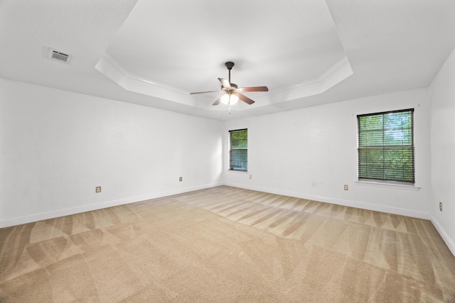 201 Pinque Coat Ct, Crestview, FL 32536 - unfurnished room with a raised ceiling, light colored carpet, a ceiling fan, and crown molding