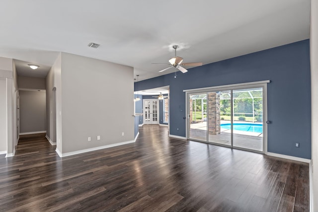2741 Creeks Edge Ln, Navarre, FL 32566 - empty room with ceiling fan, baseboards, and dark wood-style flooring