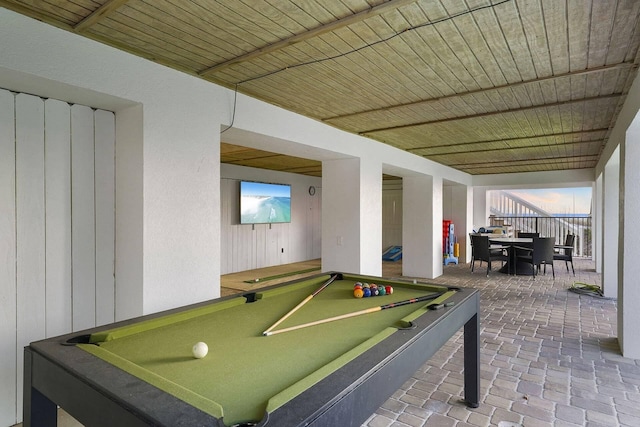 330 Tang O Mar Dr, Destin, FL 32550 - playroom with brick flooring, pool table, and wood ceiling