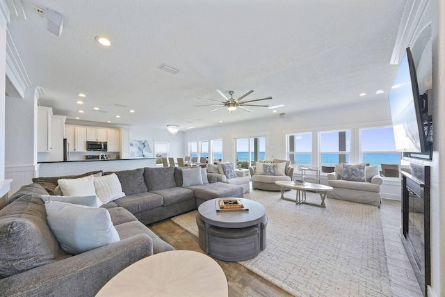 330 Tang O Mar Dr, Destin, FL 32550 - living room with a ceiling fan, light wood-style flooring, and recessed lighting