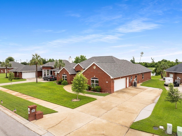 203 Landings Dr, Lynn Haven, FL 32444 - traditional-style house with driveway, a shingled roof, brick siding, and a front lawn