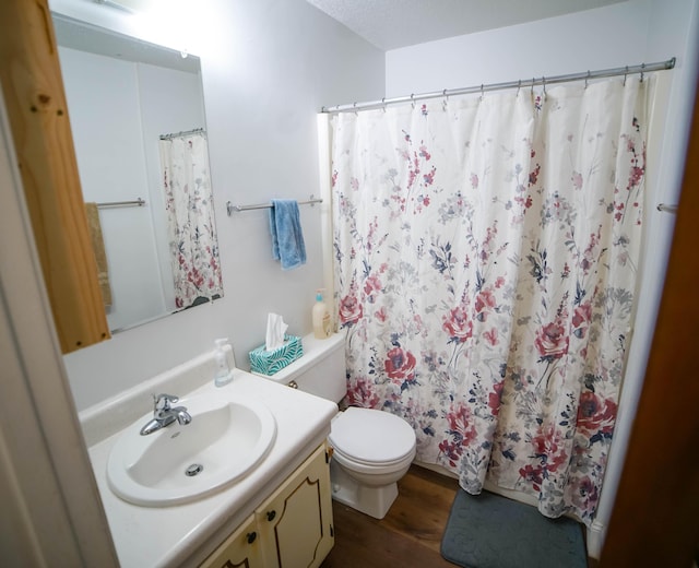 74 8th St, Shalimar, FL 32579 - bathroom featuring vanity, wood finished floors, and a shower with shower curtain