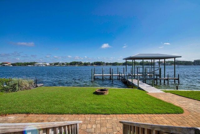411-A Cobia Ave, Fort Walton Beach, FL 32548 - dock area featuring a yard, a water view, and boat lift