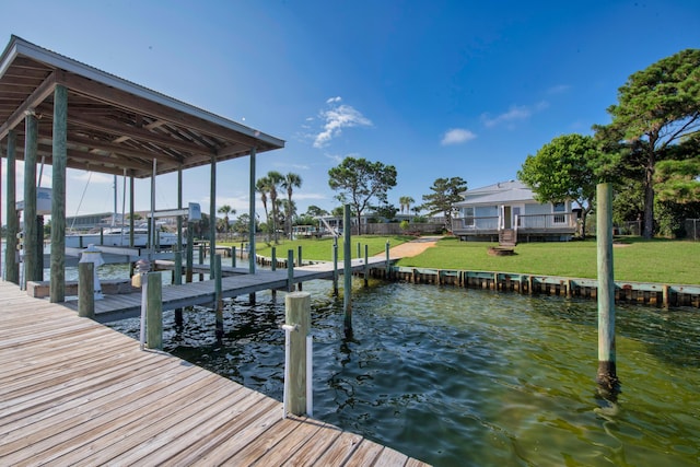 411-A Cobia Ave, Fort Walton Beach, FL 32548 - dock featuring boat lift, a water view, and a lawn