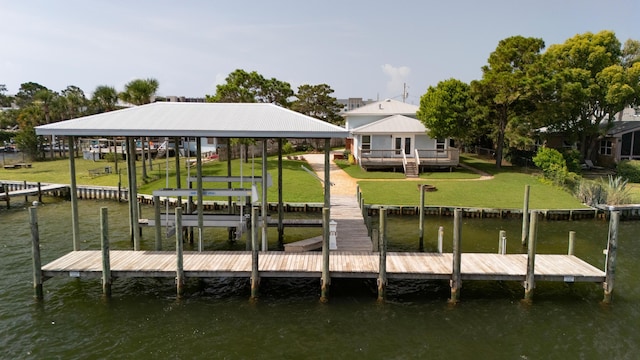 411-A Cobia Ave, Fort Walton Beach, FL 32548 - dock with a yard, boat lift, and a deck with water view