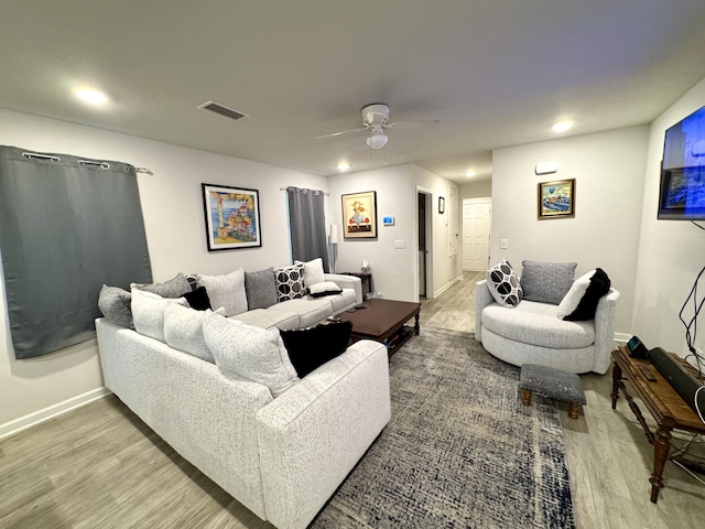 629 Earl Godwin Rd, Freeport, FL 32439 - living room featuring wood finished floors, ceiling fan, and recessed lighting