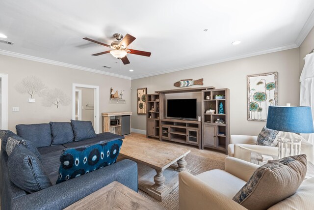 2350 W County Highway 30a Unit 2, Santa Rosa Beach, FL 32459 - living area with ceiling fan, ornamental molding, recessed lighting, and baseboards