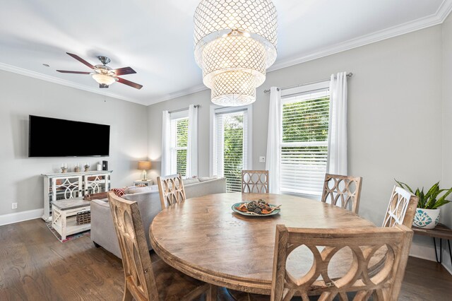 2350 W County Highway 30a Unit 2, Santa Rosa Beach, FL 32459 - dining space with wood finished floors, ornamental molding, a ceiling fan, and baseboards
