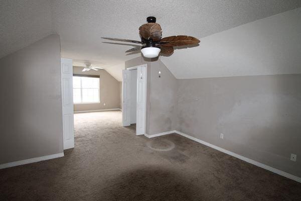 116 Nicole Ln, Crestview, FL 32539 - additional living space with ceiling fan, lofted ceiling, carpet flooring, and a textured ceiling