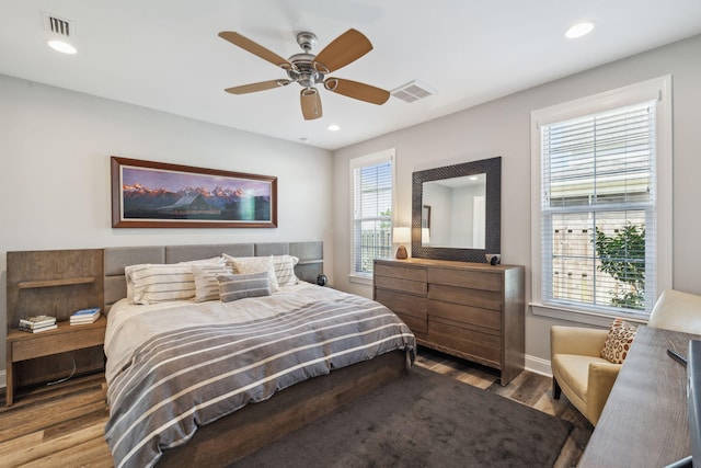304 Windrow Way, Inlet Beach, FL 32461 - bedroom with wood finished floors, recessed lighting, baseboards, and ceiling fan