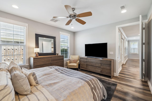 304 Windrow Way, Inlet Beach, FL 32461 - bedroom featuring wood finished floors, multiple windows, baseboards, recessed lighting, and a ceiling fan