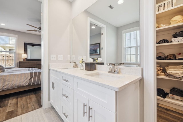 304 Windrow Way, Inlet Beach, FL 32461 - bathroom featuring ensuite bath, double vanity, ceiling fan, a walk in closet, and recessed lighting