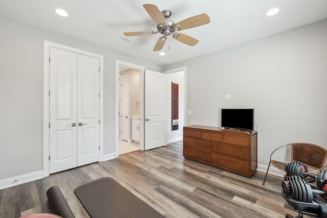 304 Windrow Way, Inlet Beach, FL 32461 - office area featuring wood finished floors, a ceiling fan, baseboards, and recessed lighting
