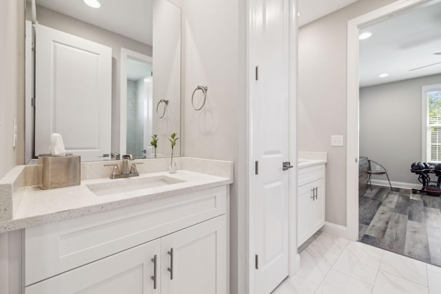 304 Windrow Way, Inlet Beach, FL 32461 - bathroom featuring vanity, recessed lighting, baseboards, and marble finish floors