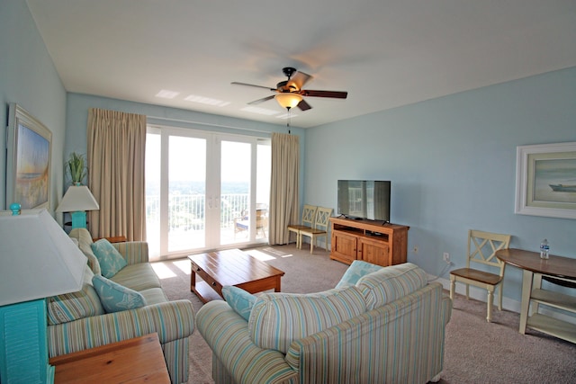 9902 S Thomas Dr Unit 1828, Panama City Beach, FL 32408 - carpeted living room with a ceiling fan and french doors