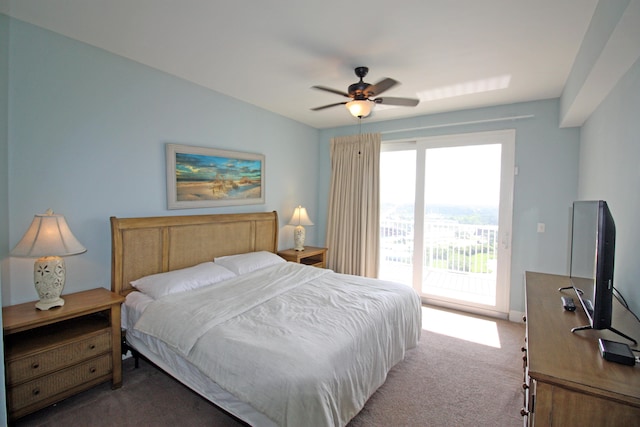 9902 S Thomas Dr Unit 1828, Panama City Beach, FL 32408 - carpeted bedroom featuring access to exterior and ceiling fan