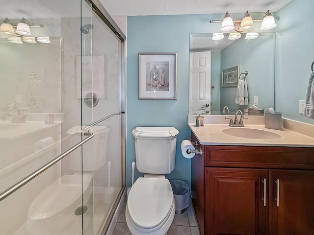 458 Linkside Pl, Miramar Beach, FL 32550 - bathroom with toilet, vanity, a stall shower, and tile patterned flooring
