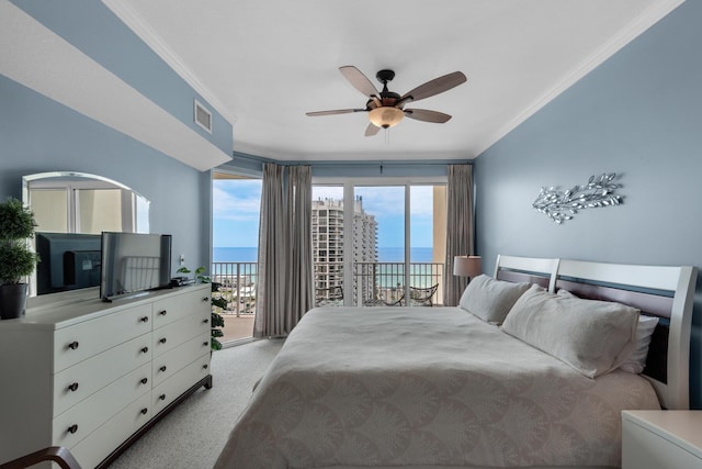 112 Seascape Dr Unit 1201, Miramar Beach, FL 32550 - bedroom featuring access to outside, crown molding, carpet, and ceiling fan