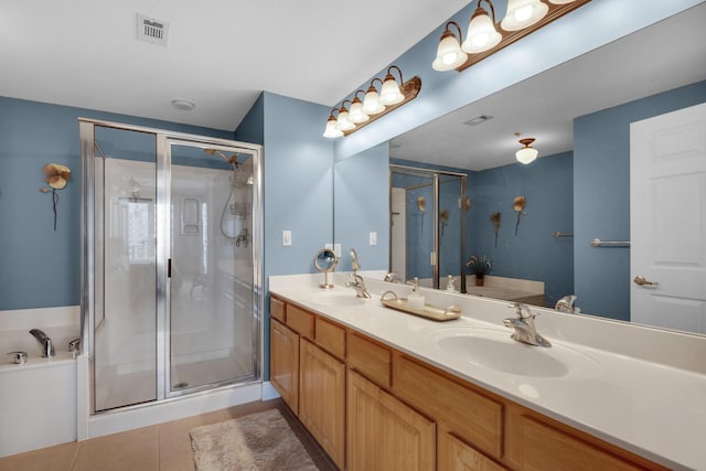 112 Seascape Dr Unit 1201, Miramar Beach, FL 32550 - full bath featuring a bath, double vanity, a shower stall, and tile patterned floors
