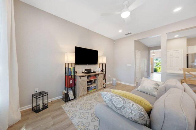 233 Sand Oak Blvd, Panama City Beach, FL 32413 - living area with light wood-type flooring, a ceiling fan, baseboards, and recessed lighting