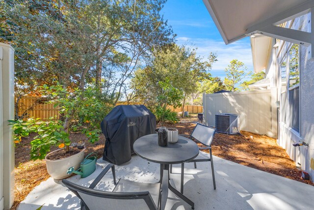 233 Sand Oak Blvd, Panama City Beach, FL 32413 - fenced backyard with a patio, central AC unit, and area for grilling
