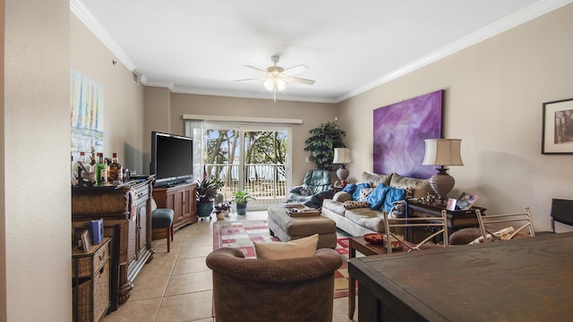 113 SE Brooks St Unit 204, Fort Walton Beach, FL 32548 - living area with ceiling fan, crown molding, and light tile patterned floors
