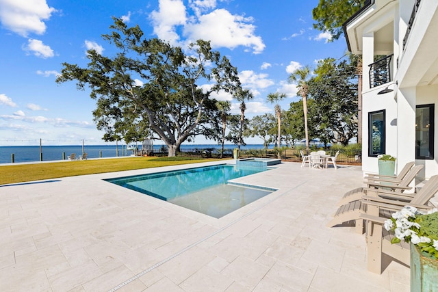 253 Driftwood Point Rd, Santa Rosa Beach, FL 32459 - view of pool featuring a patio, a water view, and a pool with connected hot tub