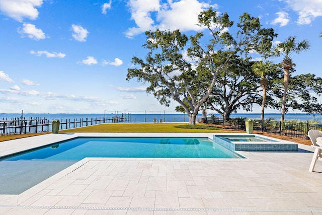 253 Driftwood Point Rd, Santa Rosa Beach, FL 32459 - view of pool with a patio area, a water view, and a pool with connected hot tub