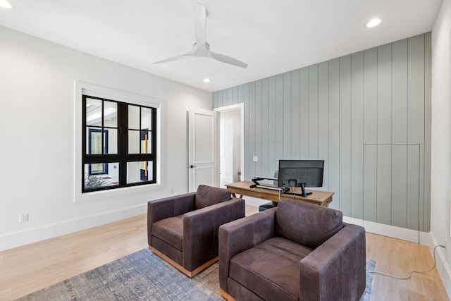 253 Driftwood Point Rd, Santa Rosa Beach, FL 32459 - home office with wood finished floors, baseboards, ceiling fan, and recessed lighting