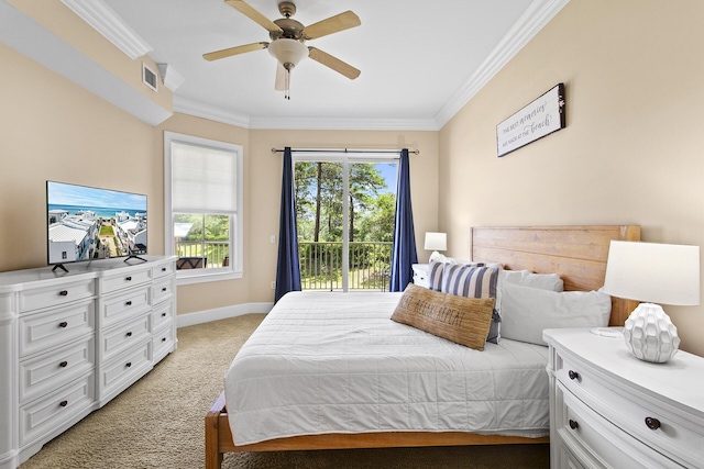 1653 W County Highway 30a Unit 1119, Santa Rosa Beach, FL 32459 - bedroom featuring light carpet, ornamental molding, access to outside, and ceiling fan