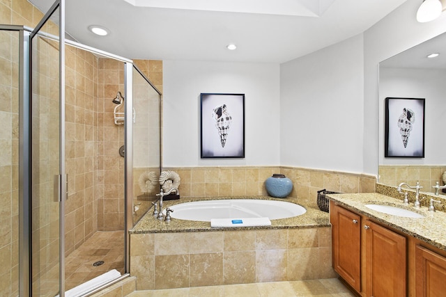 1653 W County Highway 30a Unit 1119, Santa Rosa Beach, FL 32459 - bathroom with a bath, vanity, a stall shower, and recessed lighting