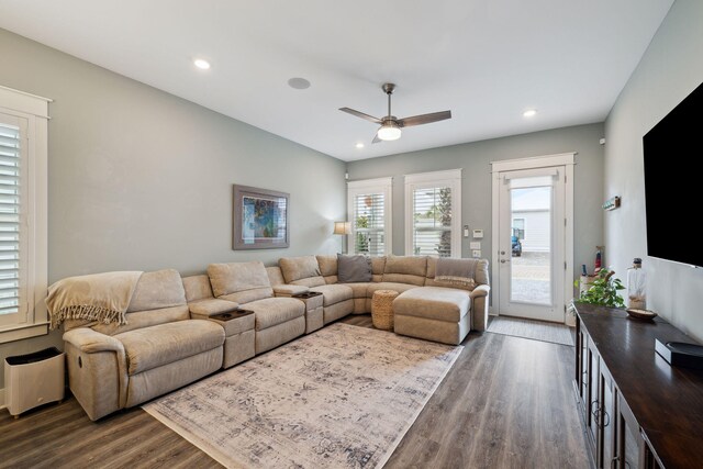 38 Constant Ave, Santa Rosa Beach, FL 32459 - living area with wood finished floors, ceiling fan, and recessed lighting
