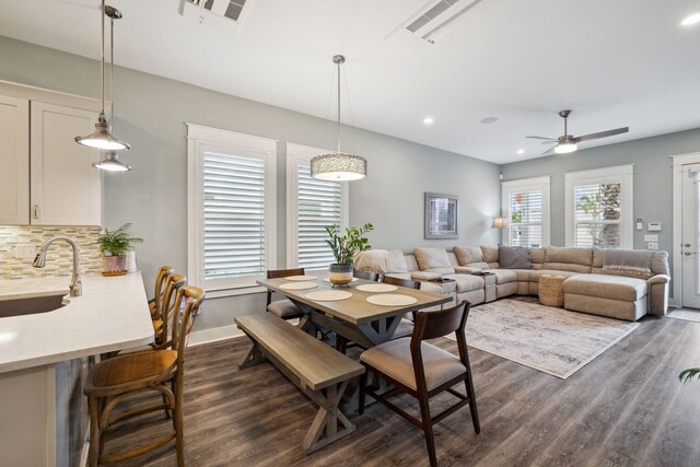 38 Constant Ave, Santa Rosa Beach, FL 32459 - dining space featuring dark wood finished floors, ceiling fan, recessed lighting, and baseboards