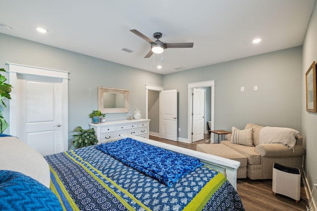 38 Constant Ave, Santa Rosa Beach, FL 32459 - bedroom with wood finished floors, recessed lighting, baseboards, and ceiling fan