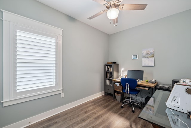 38 Constant Ave, Santa Rosa Beach, FL 32459 - office space featuring wood finished floors, a ceiling fan, and baseboards
