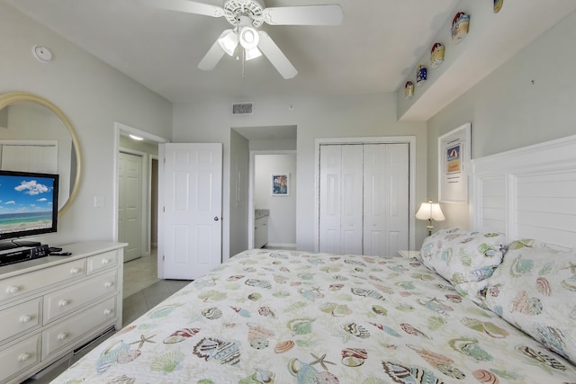 1200 Scenic Gulf Dr Unit B412, Miramar Beach, FL 32550 - bedroom with a closet, tile patterned flooring, and a ceiling fan