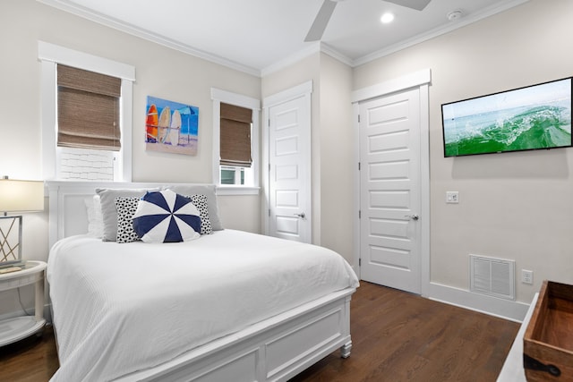 14 The Heron Cv, Inlet Beach, FL 32461 - bedroom featuring ornamental molding, dark wood finished floors, and recessed lighting
