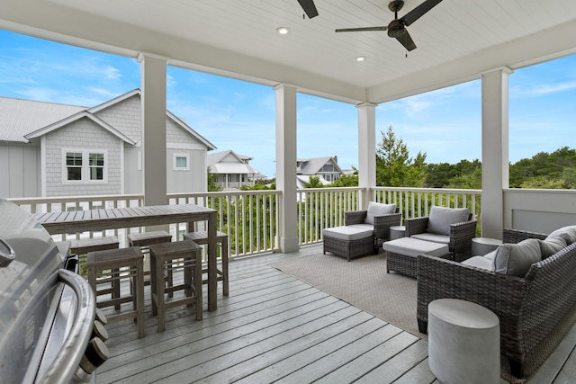 14 The Heron Cv, Inlet Beach, FL 32461 - sunroom with ceiling fan, an outdoor hangout area, and outdoor dining area